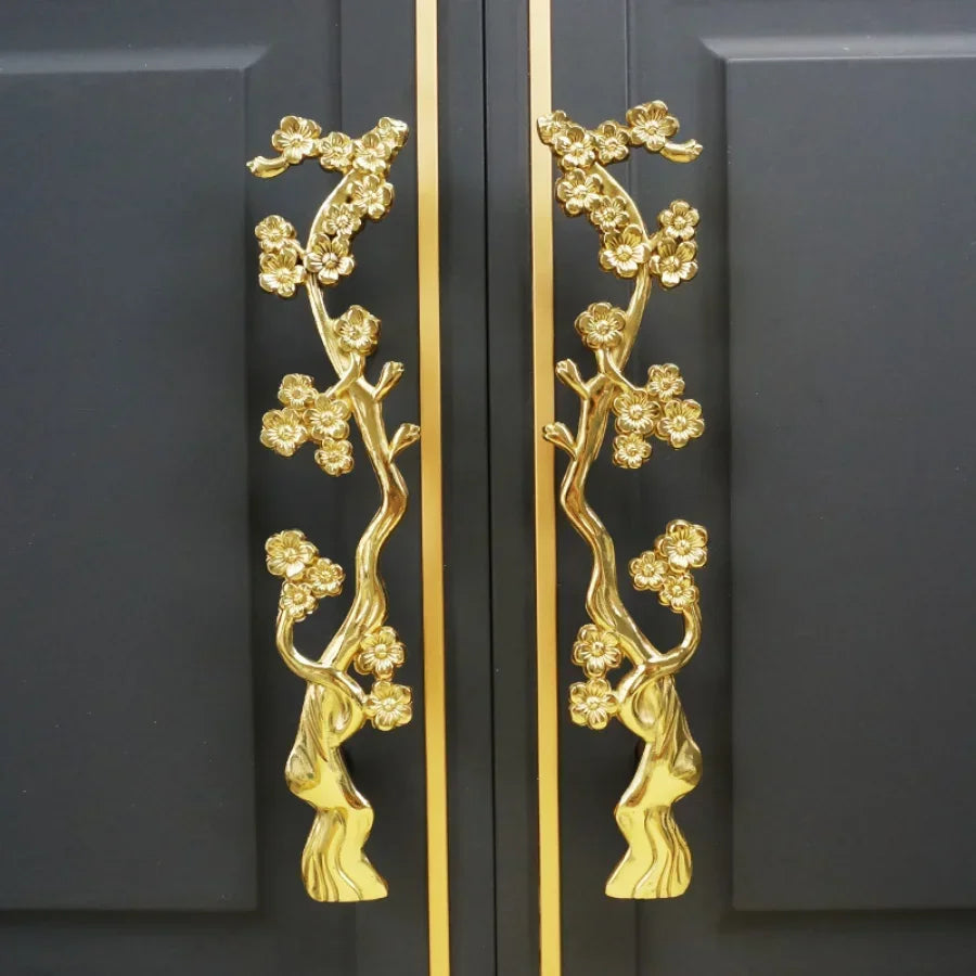 Solid Brass Plum Tree Branch Handles – New Chinese Style Cabinet and Wardrobe Pulls (120mm)