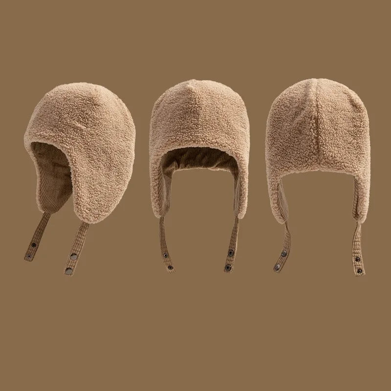 Retro Men's and women's Thick Wool Hats for Autumn and Winter Outdoor Warmth, Windproof and Warm Hats, Double-sided Can Be Worn