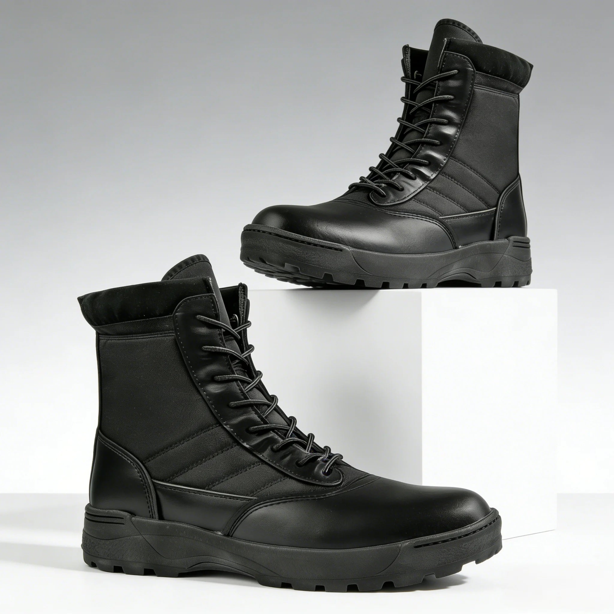Black High-Top Tactical Boots Lightweight Wear-Resistant for Men And Women Comfortable Military Style Shoes