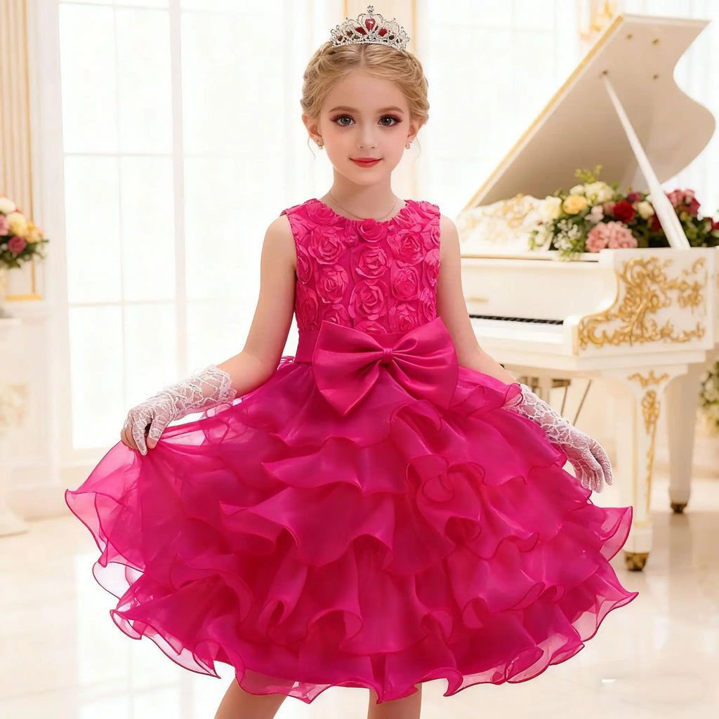 Elegant Dress For Girls Sleeveless Flower Ruffles Gown For Kids Wedding Prom Bridesmaid Birthday Party First Communion Dress