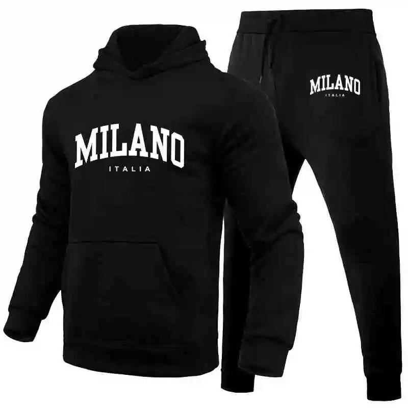 Men's sports hooded sweatshirt set  printed sweatshirt  sweatpants  hooded top  jogging pants  casual streetwear  sportswear