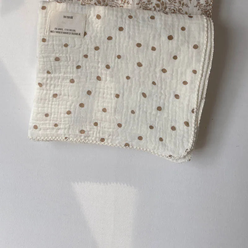 2-3 Layers Baby Blankets Bear Dots Print Cotton Gauze Muslin Swaddle Wrap Newborn Infant Bedding Sleeping Receving Blanket