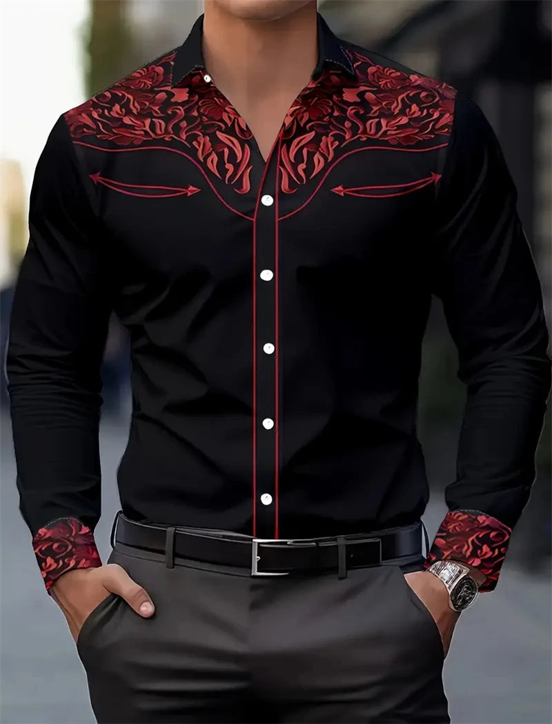Men's Long Sleeve Shirt 3D Printing Clothing Mexican Style Vintage Denim Comfortable High Quality Button Lapel Men's Tops