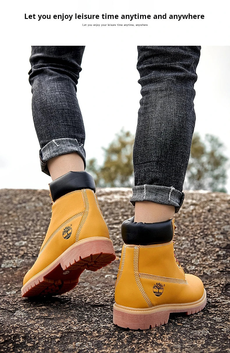 Boots Men High Top Boots Men's Leather Shoes Winter Fashion Shoes Outdoor Sneakers Lace Up Non-Slip Ankle Boots Male