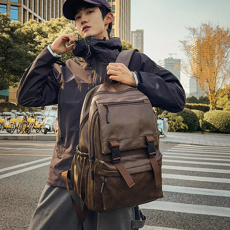 Men's Backpack Fashion Pu Leather Waterproof Man Laptop Bag Korean Backpacks Large School Bag Male Rucksack Student Pc Bagpack