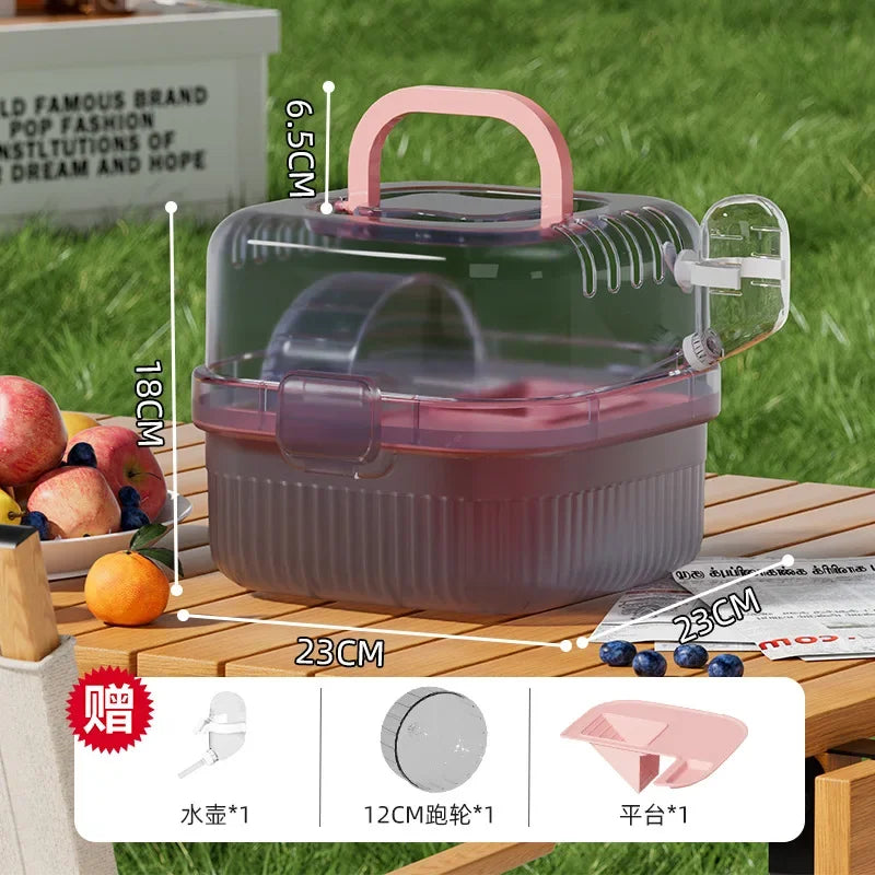 Transparent Hamster Toilet Cage, Portable Handheld Chinchilla Cage Small Animal Carry Cage Sturdy Breathable Pet Carrying Box