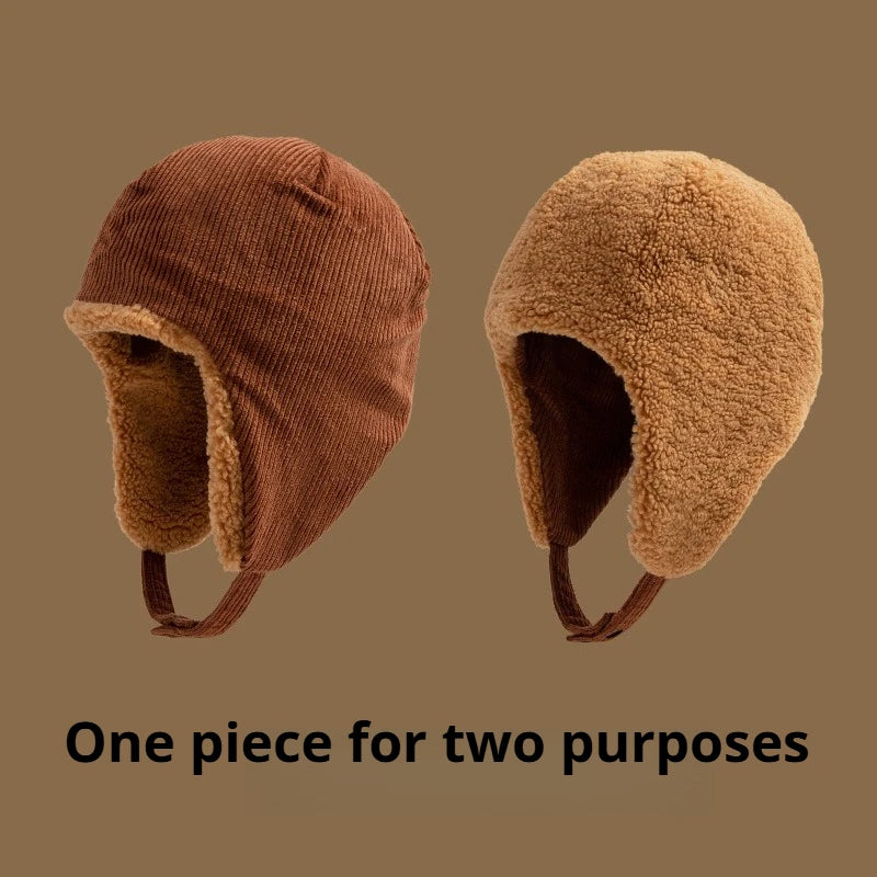 Retro Men's and women's Thick Wool Hats for Autumn and Winter Outdoor Warmth, Windproof and Warm Hats, Double-sided Can Be Worn