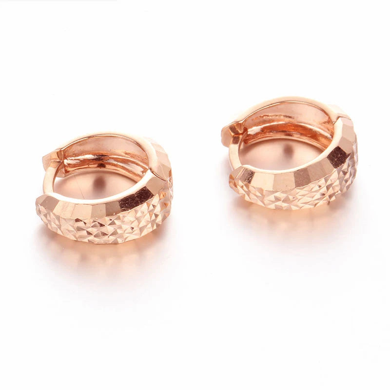 585 Purple Gold Plated 14K Rose Gold Shiny Textured earrings for women New in Simple earings Classic style Jewelry