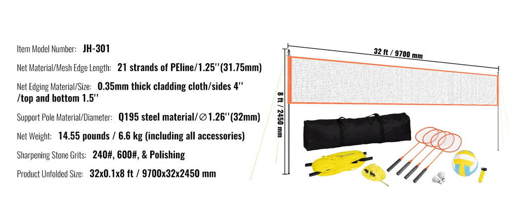 SucceBuy Outdoor Volleyball & Badminton Set Adjustable Steel Poles Professional Combo Set with Carrying Bag for Backyard Beach