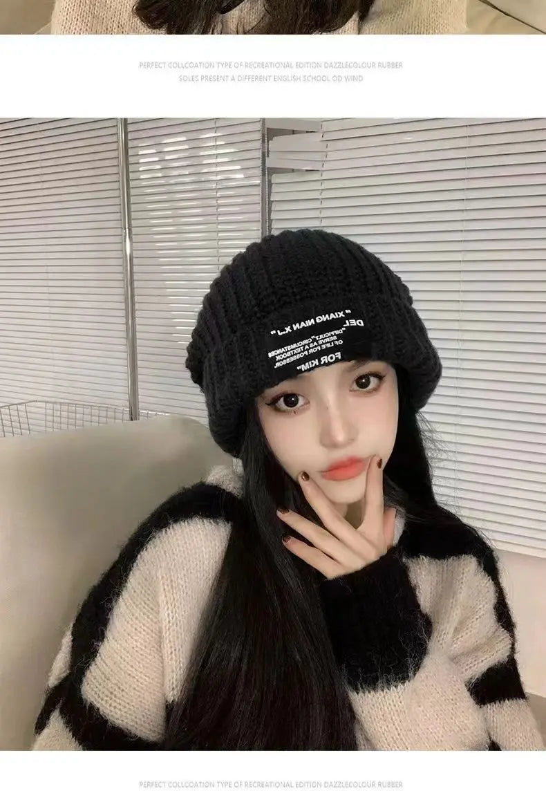 Knitted hats children's ins knitted toe caps versatile big head circumference face covering ear protection pile of hats