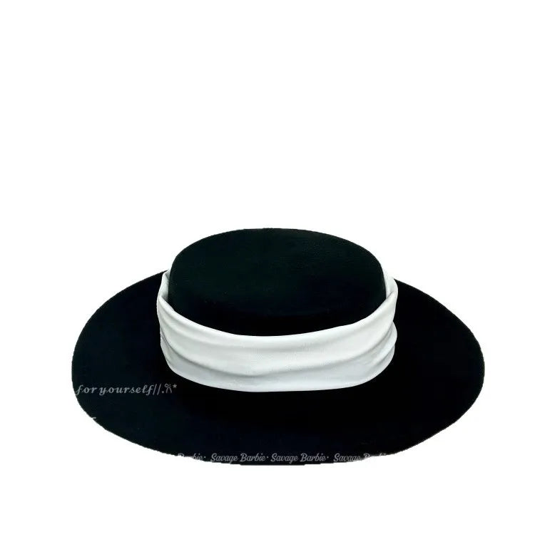 Woolen flat topped ladies' hats, high-quality hats for all seasons, gentlemen's face highlighting hats, small brimmed hats