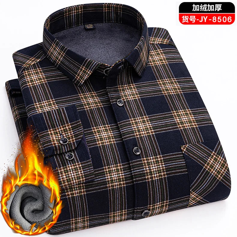 Men's long-sleeved shirt with double-sided fleece thickened warmth, 7XL, 8XL, winter casual and trendy, versatile for the street