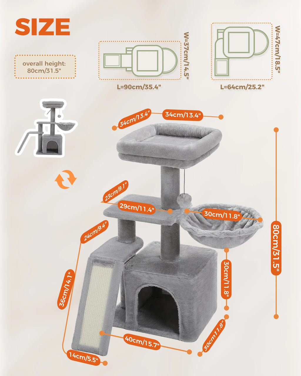 Flower Cat Tree for Indoor Small Cat Tower with Sisal Scratching Ramp Cozy Hammock and Removable Top Perch Cat Condo Kittens Toy