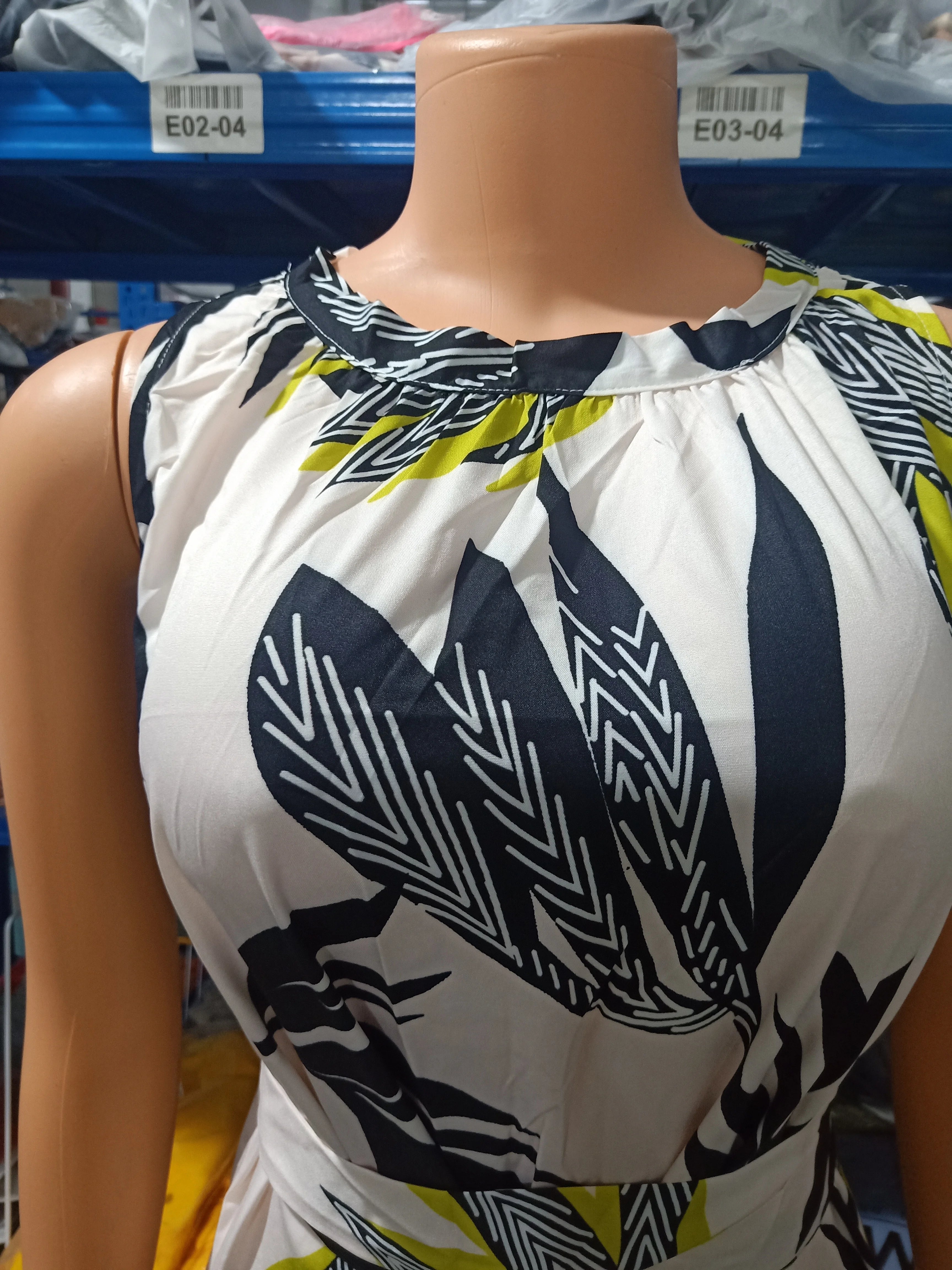 Dresses for Women 2023 Spring Fashion Leaf Print Sleeveless Casual O-Neck Maxi Daily Vacation Dress with Belt