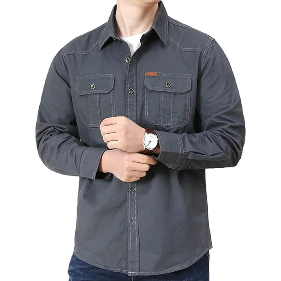 Men's Long Sleeve Cargo Shirt Casual Cotton Shirts Spring Autumn Button Down Pockets Sports Military Hiking Camping Shirt