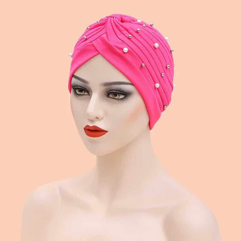 India Hat Hijabs Cap African Headwrap Ladies Head Wraps Women Beaded Turban Bonnet Soild Color Cotton Turban Hat Inner Hijab Cap