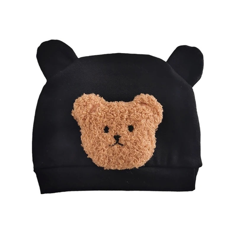 Infant Beanies Caps Baby Hat Cartoon Bear Boneless Muslin Hat Newborn Headwear Windproof Spring Hat 0-3M Baby Hats Dropshipping