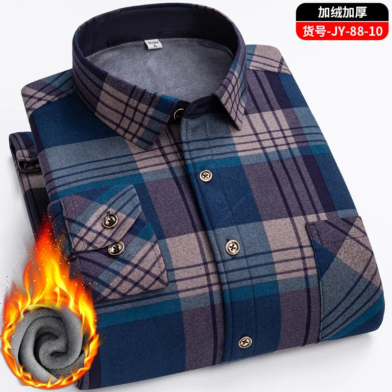 Men's long-sleeved shirt with double-sided fleece thickened warmth, 7XL, 8XL, winter casual and trendy, versatile for the street