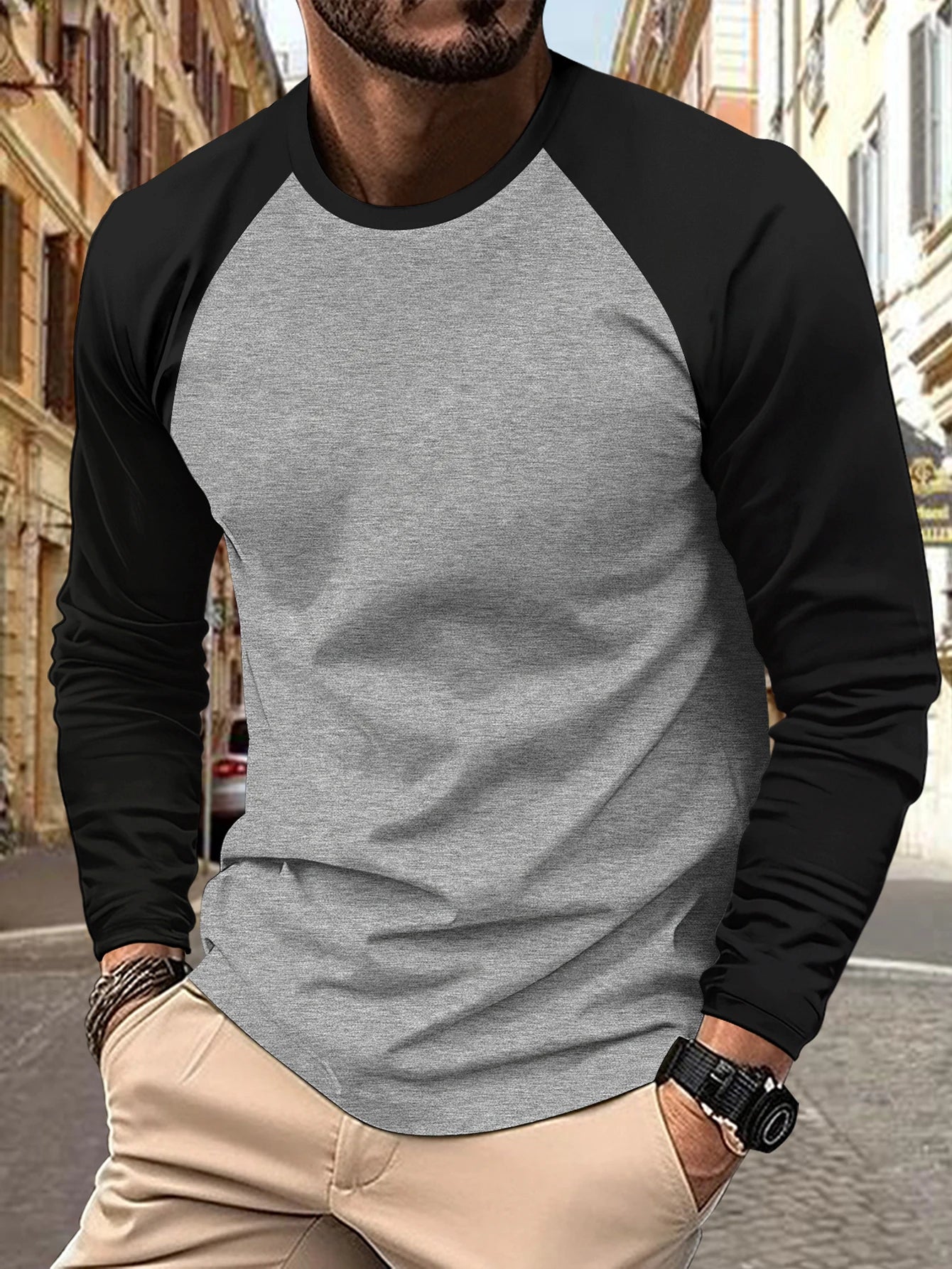 New Raglan Sleeves Long Sleeve T shirt For Men Solid Spring Casual Mens T-shirts High Quality Male Tops Classic Clothes T-shirts