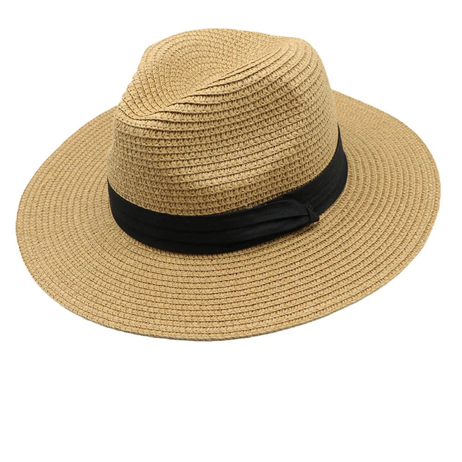 Womens Mens Wide Brim Straw Panama Hat Fedora Summer Beach Sun Hat UPF Straw Hat for Women