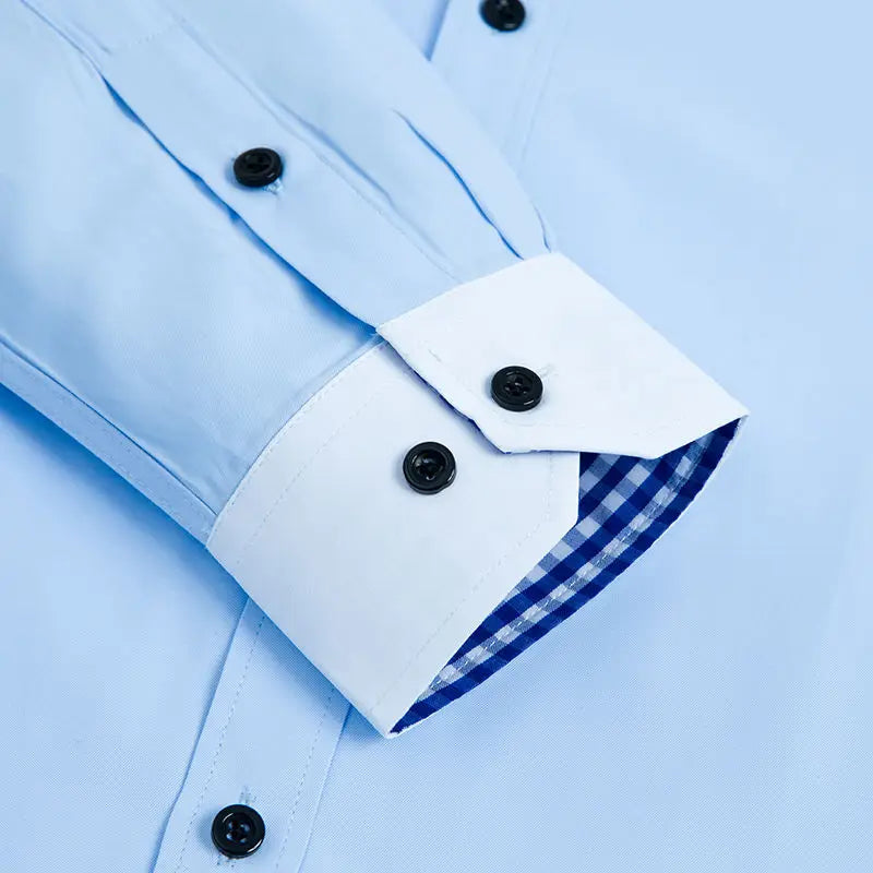 Mens Dress Shirt Long Sleeve Non Iron Fashion Double Layer Business Formal Regular Fit Office Camisa Social Solid Button Shirts