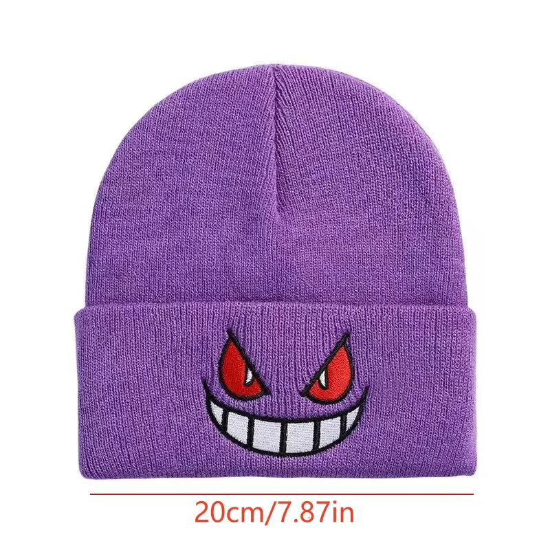 Cartoon Embroidered Beanies Popular American Anime Cartoon Embroidered Knitted Autumn Winter Warm Hat Wool Hat Gengar Beanies