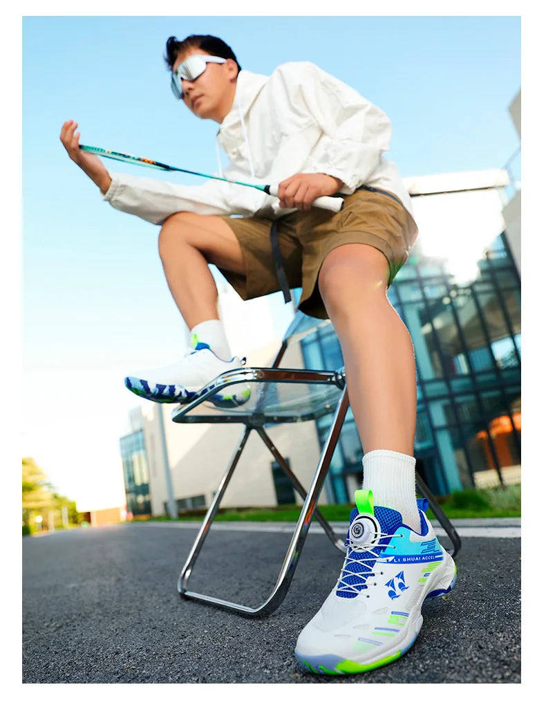 Men's and women's tennis shoes, badminton shoes, table tennis shoes, double row rotating buckle, low top leather sports shoes, v