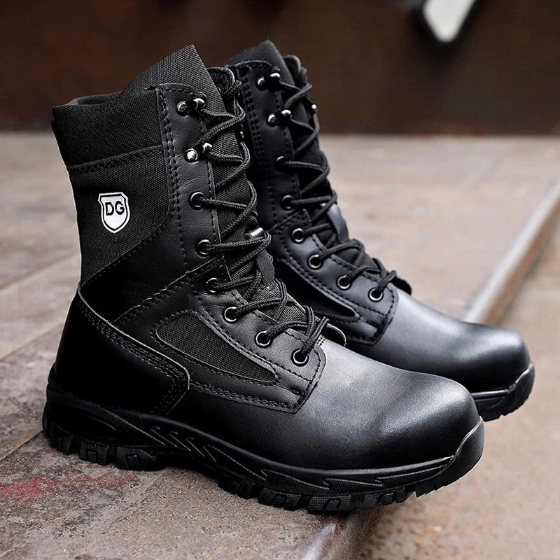 Black High top leather boots Men Indestructible shoes Anti-smash Anti puncture Work Boots Safety Shoes Men Boots Protection Shoe
