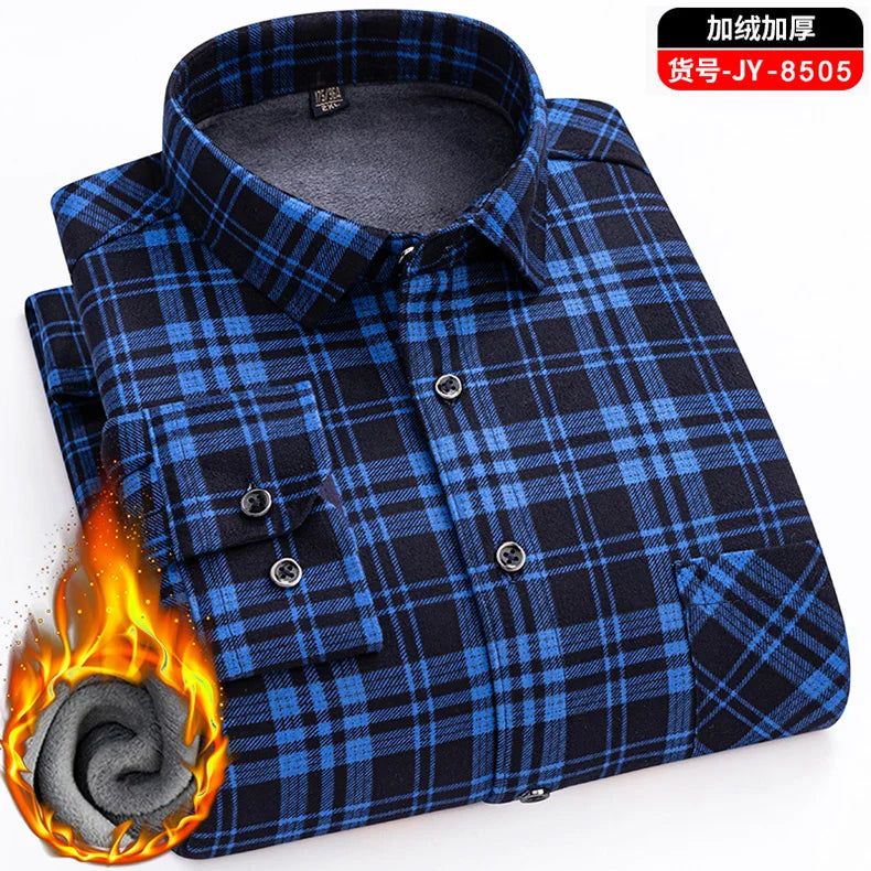 Men's long-sleeved shirt with double-sided fleece thickened warmth, 7XL, 8XL, winter casual and trendy, versatile for the street