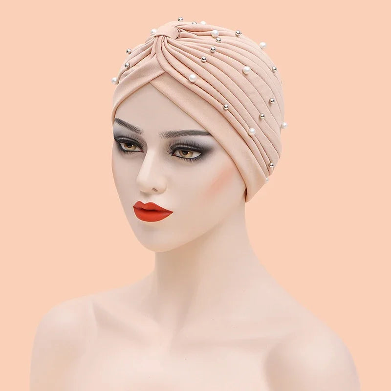 India Hat Hijabs Cap African Headwrap Ladies Head Wraps Women Beaded Turban Bonnet Soild Color Cotton Turban Hat Inner Hijab Cap