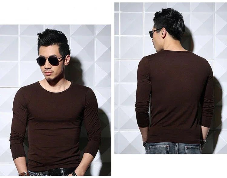 Men's T-Shirts Long Sleeve V Neck T Shirt 2025 MRMT Men Polyester T-Shirt Solid Color Slim Tight Man T Shirt For Male