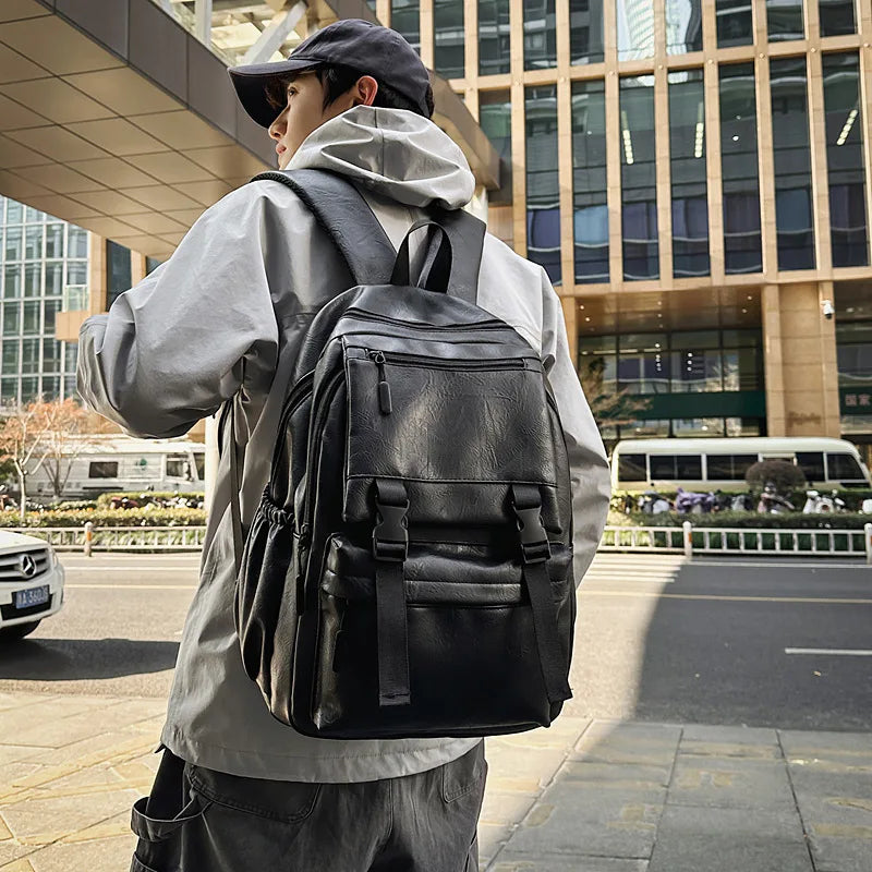 Men's Backpack Fashion Pu Leather Waterproof Man Laptop Bag Korean Backpacks Large School Bag Male Rucksack Student Pc Bagpack
