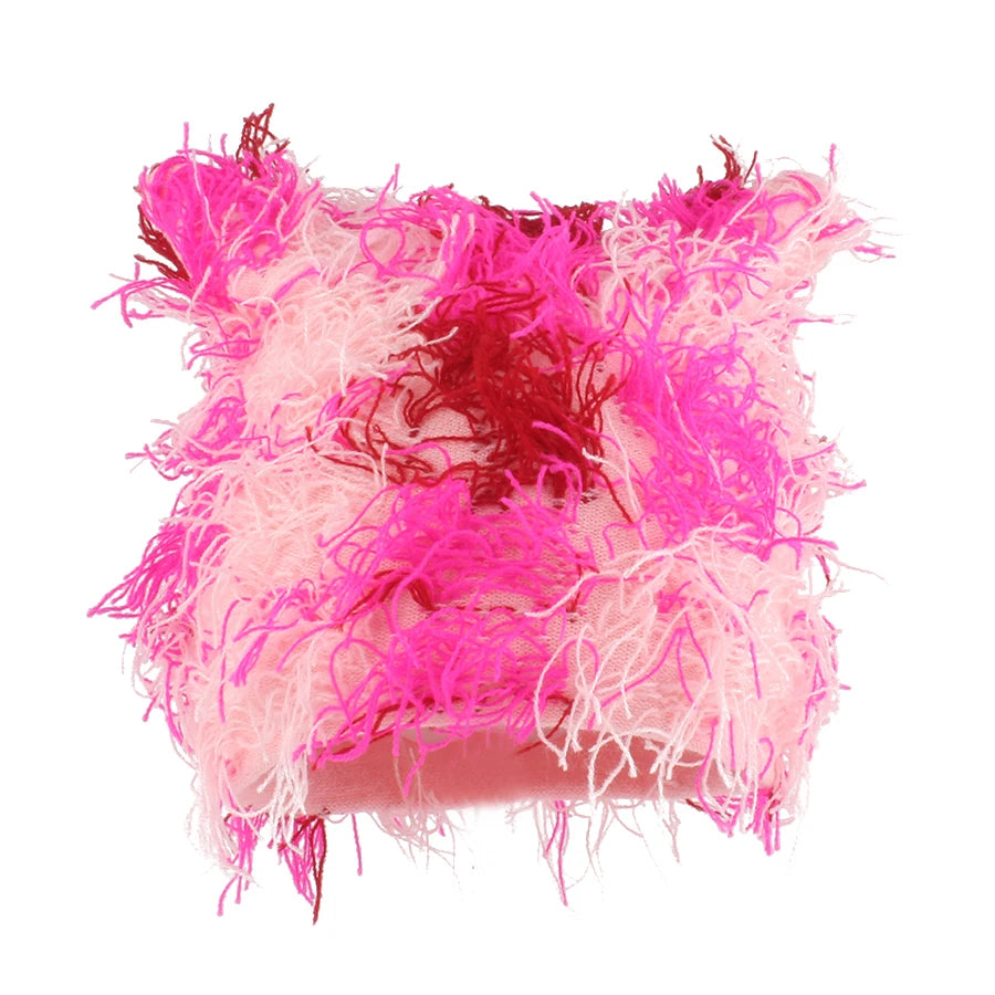 Autumn Winter Hats For Women Cute Cat Ears Knitted Hat Unisex Fashion Street Punk Hip Hop Caps Balaclava Black Pink Skullies Bea