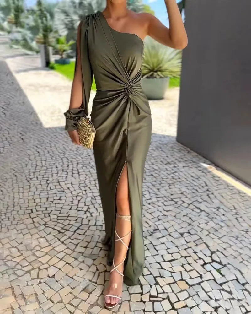 Elegant Sexy Off Shoulder Dress For Women Fashion Diagonal Collar Sleeveless Package Hip Dresses Robe Femme Formal Evening Party