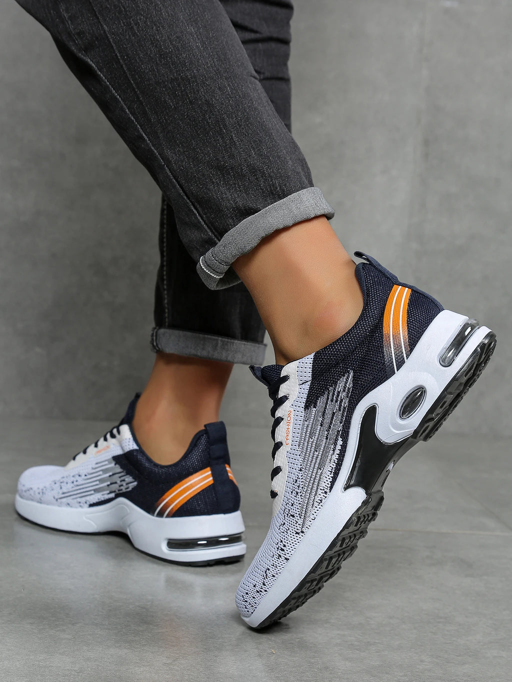 Men's shoes, men's casual shoes, breathable mesh, air-cushioned, soft-soled, color-blocked fashionable sports shoes