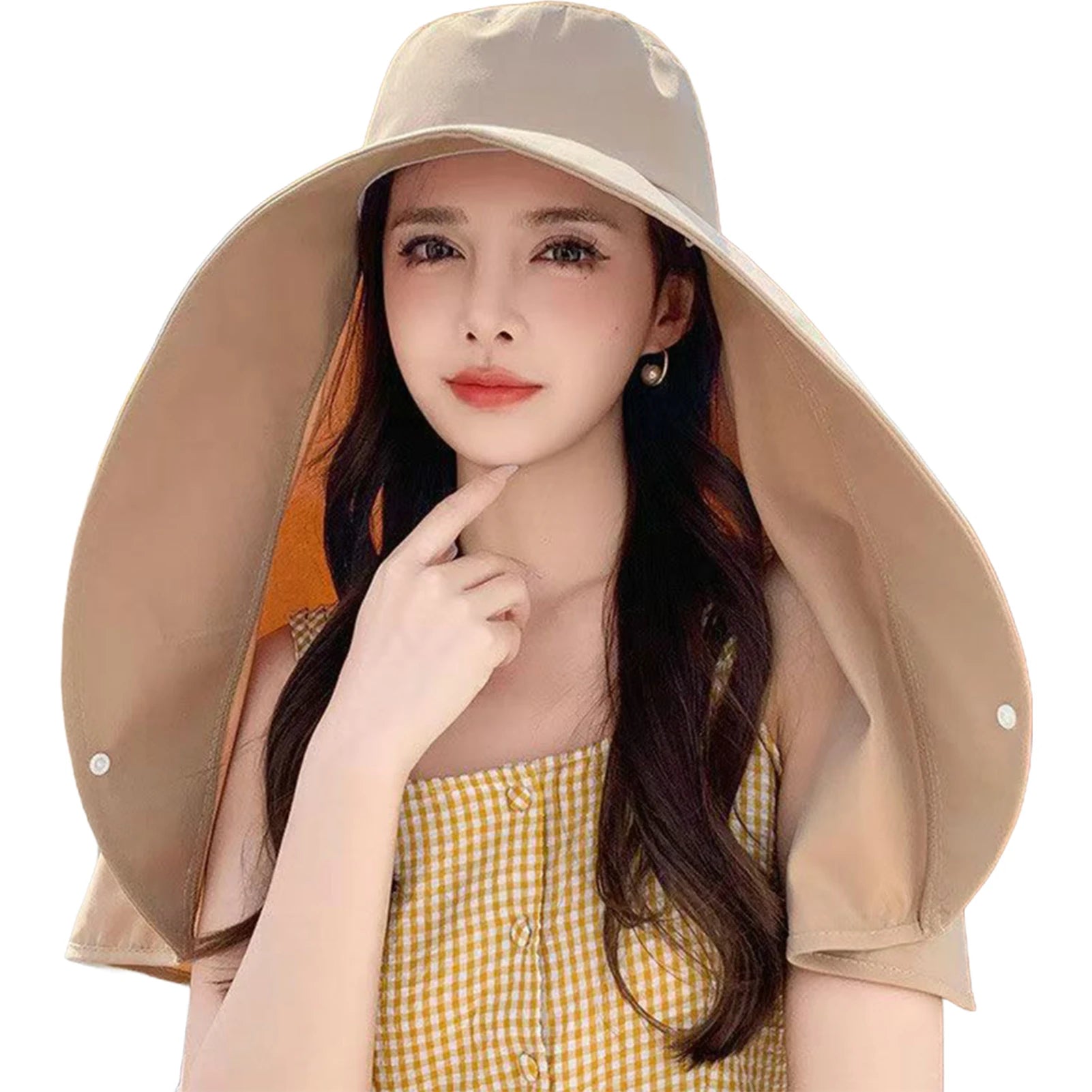 Sun Protection Hat with Neck Cover Soild Breathable Wide Brim Hats for Travel Holiday Beach Playing