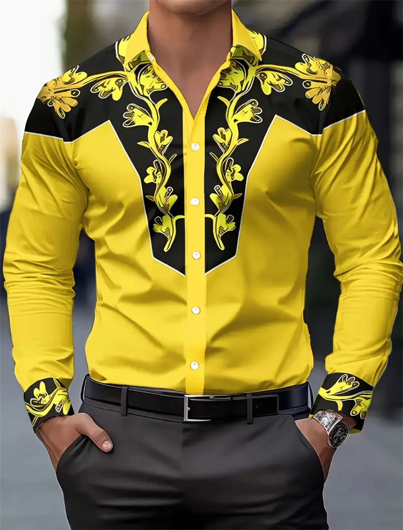 Men's Long Sleeve Shirt 3D Printing Clothing Mexican Style Vintage Denim Comfortable High Quality Button Lapel Men's Tops