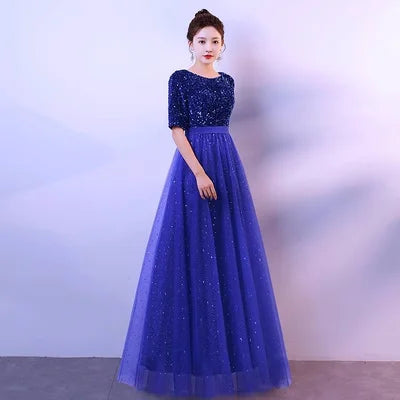 DMZ-75#Evening Bridesmaid Dresses Long Chorus Costume Host Adult Christmas Dress Sequin Wholesale Royal Blue Red  Wine Red Gary