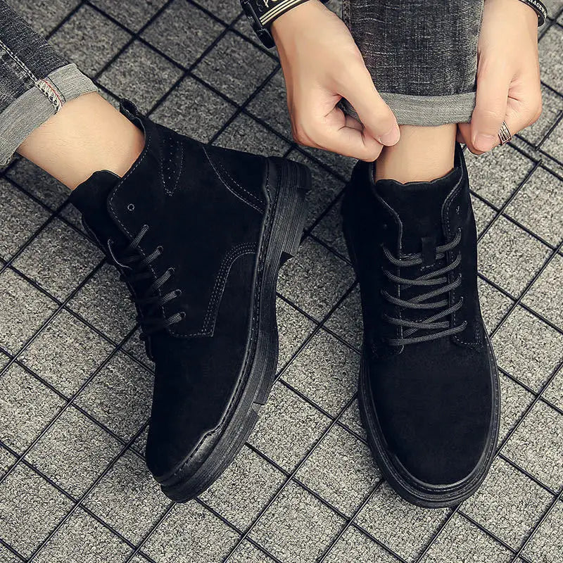 Men's Boots Outdoor Ankle Boots Autumn Winter Platform Casual Shoes British Style Retro High Top Shoes Lace-up Work Male Boots