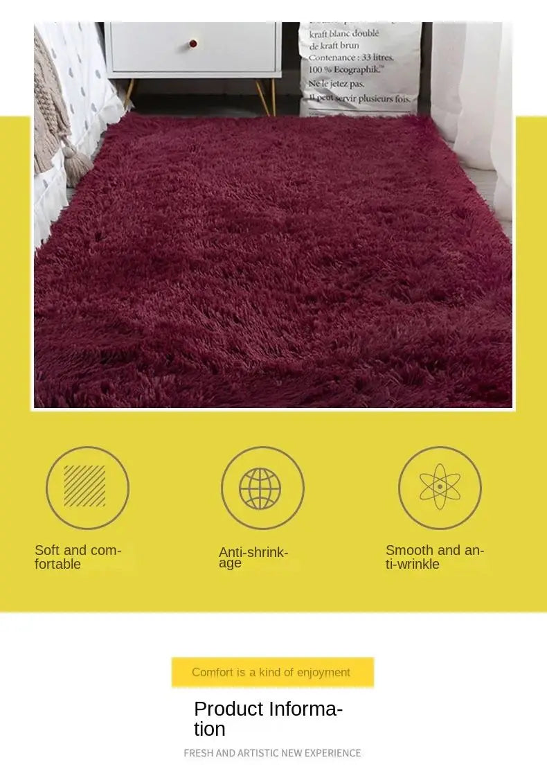 VIKAMA Silk wool Solid Colour Living Room Bedroom Bedside Sofa Soft Mat Home Light Luxury Non-slip Dirty Resistant Washable Rug