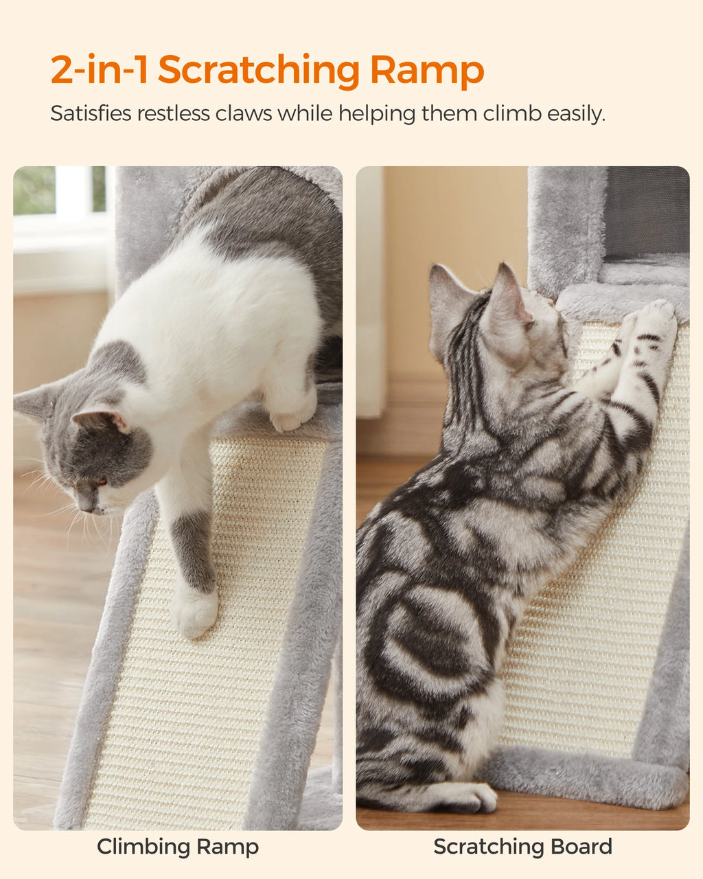 Feandrea Cat Tree, 46.5-Inch Cat Tower for Indoor Cats, Multi-Level Plush Cat Condo, Scratching Post, Ramp