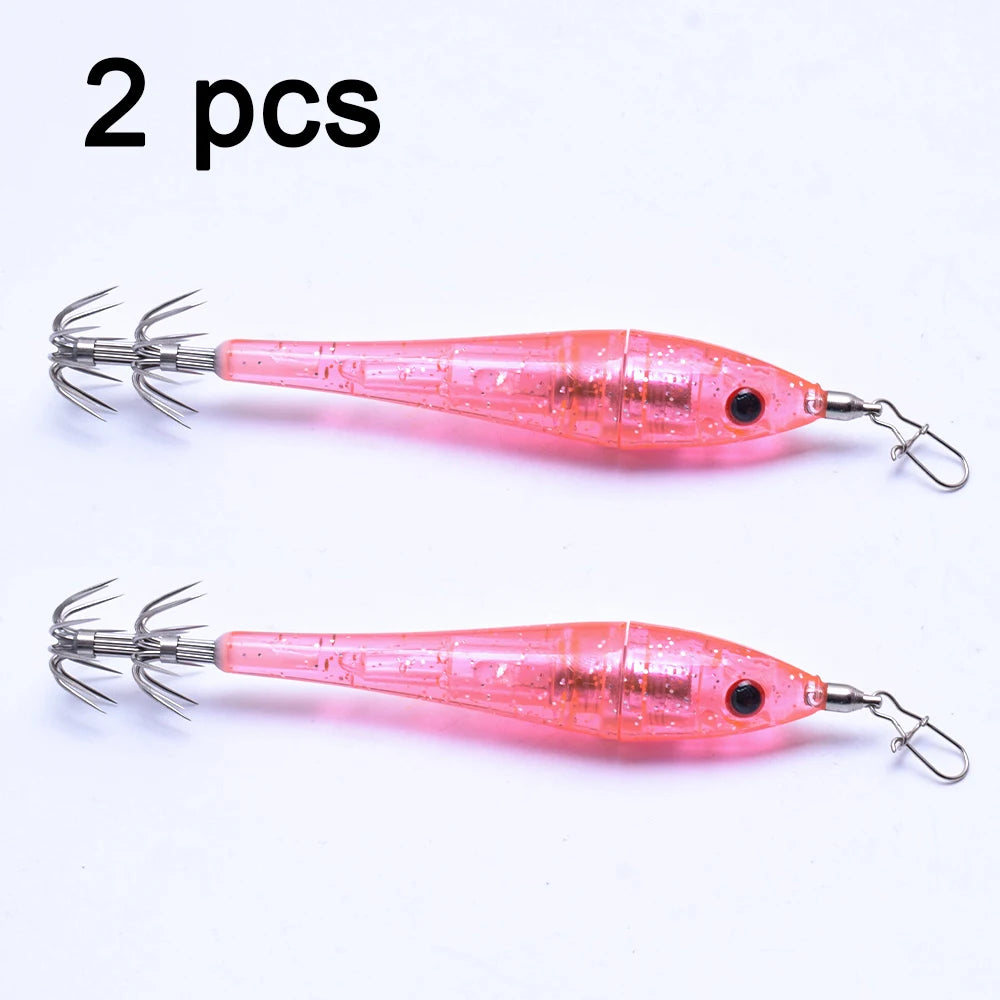 2 pcs LED underwater lure light, simulated bait with hook, electronic wooden shrimp, powerful double-layer squid hook