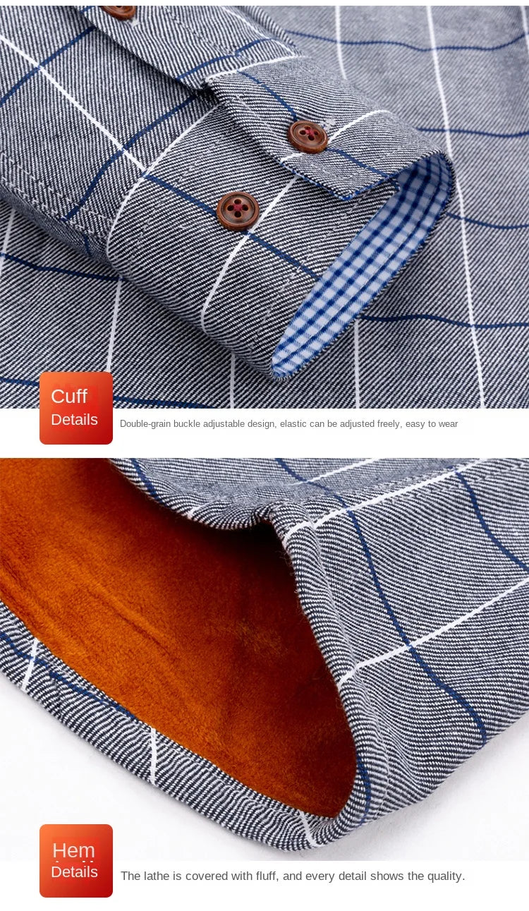 Longsleeve Shirts for Men 2025 Autumn Winter New Warm Plus Velvet Thick Cotton Lapel Casual Plaid Shirts Brand Mens Clothing