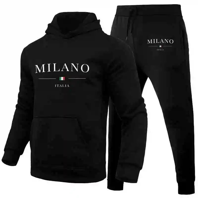 Men's sports hooded sweatshirt set  printed sweatshirt  sweatpants  hooded top  jogging pants  casual streetwear  sportswear