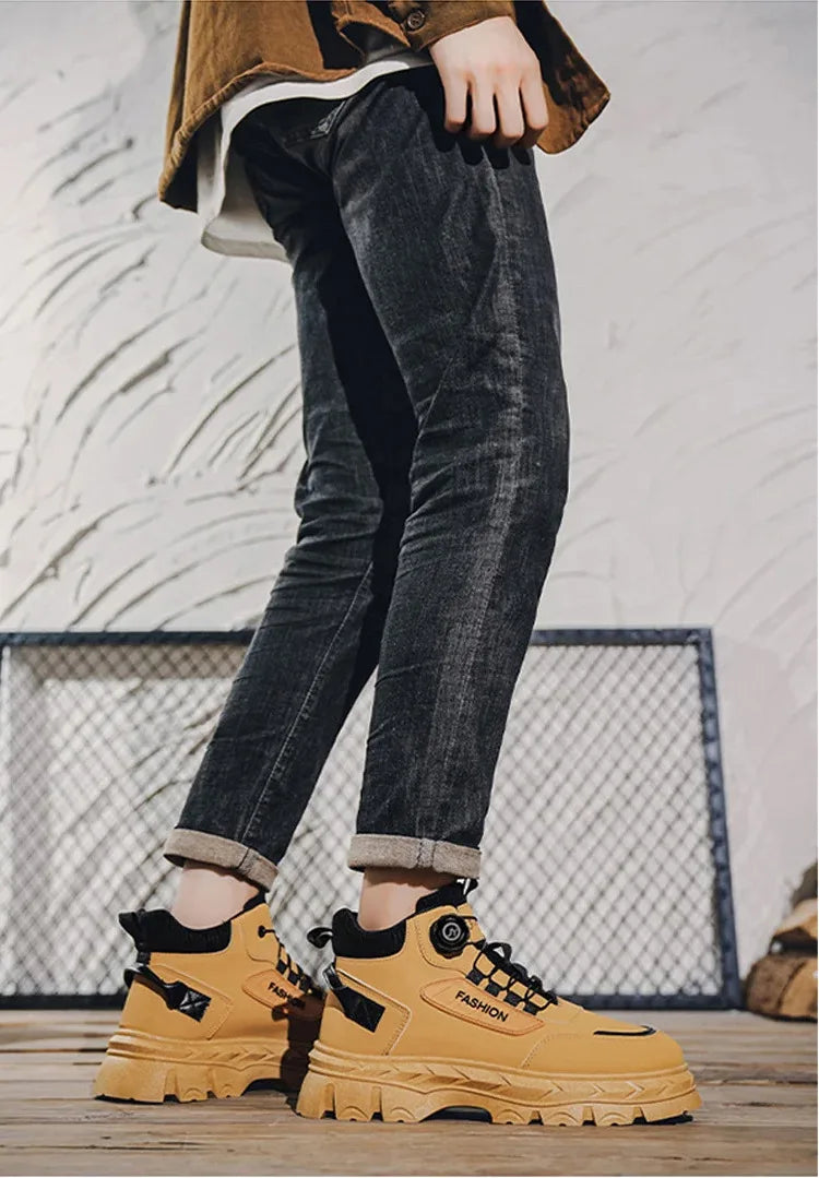 Men's Autumn New Retro Work Boots, Thick-Soled High-Top Casual Ankle Boots, Non-Slip Durable, Ideal for Daily & Outdoor Wear