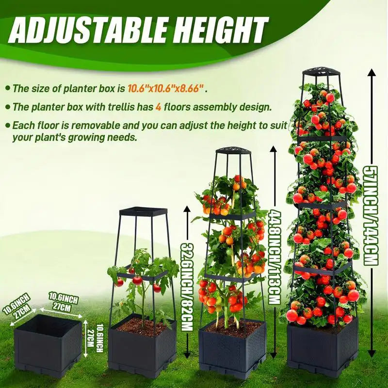 Garden Raised Bed Planter Boxes with Trellis,Tomato Tower Self Watering Planter,Tomato Climbing Stand Gardening Tools Planting