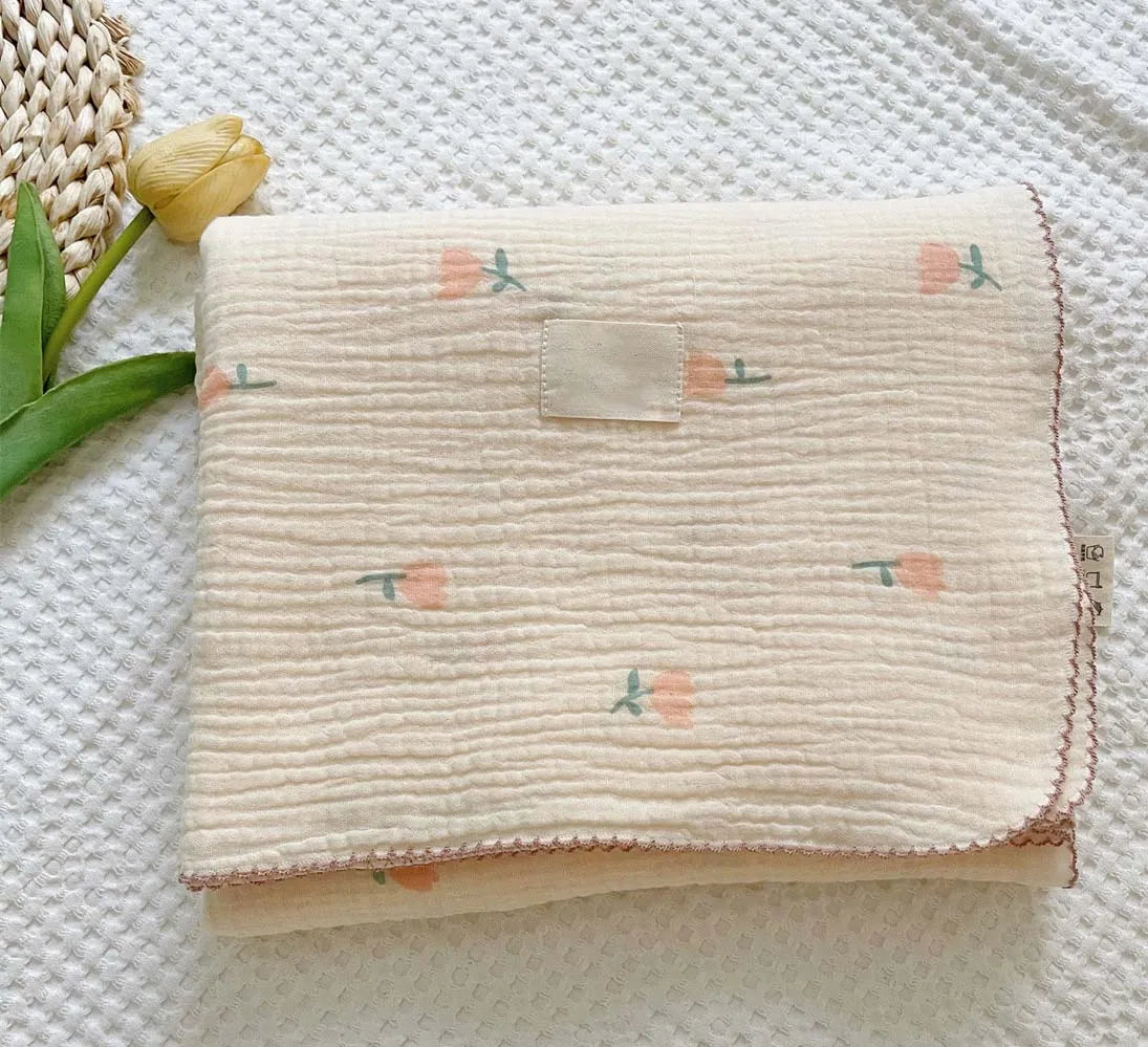 2-3 Layers Baby Blankets Bear Dots Print Cotton Gauze Muslin Swaddle Wrap Newborn Infant Bedding Sleeping Receving Blanket