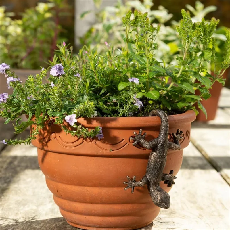 ABJI-Garden Decorative Potted Partner Bronze Gecko Janshore Flower Pot Suspension Decorative Suspension Garden Ornaments