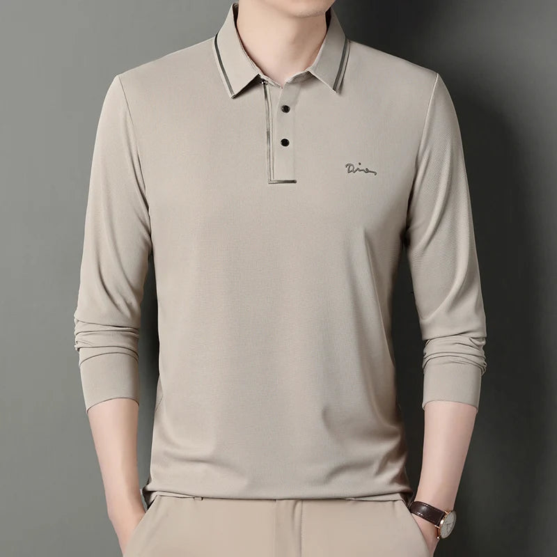 Men's Long Sleeve T-Shirt, Loose Fit Casual Printed Polo Shirts, Shrink Resistant Cotton Crewneck T-Shirt for Men