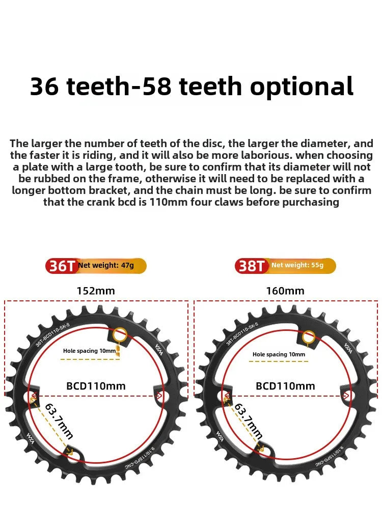 Road bike 110BCD Universal 4 hole claw plus minus teeth single speed disc36T 38 40 42 50T 58T sprocket bycicle parts accesories
